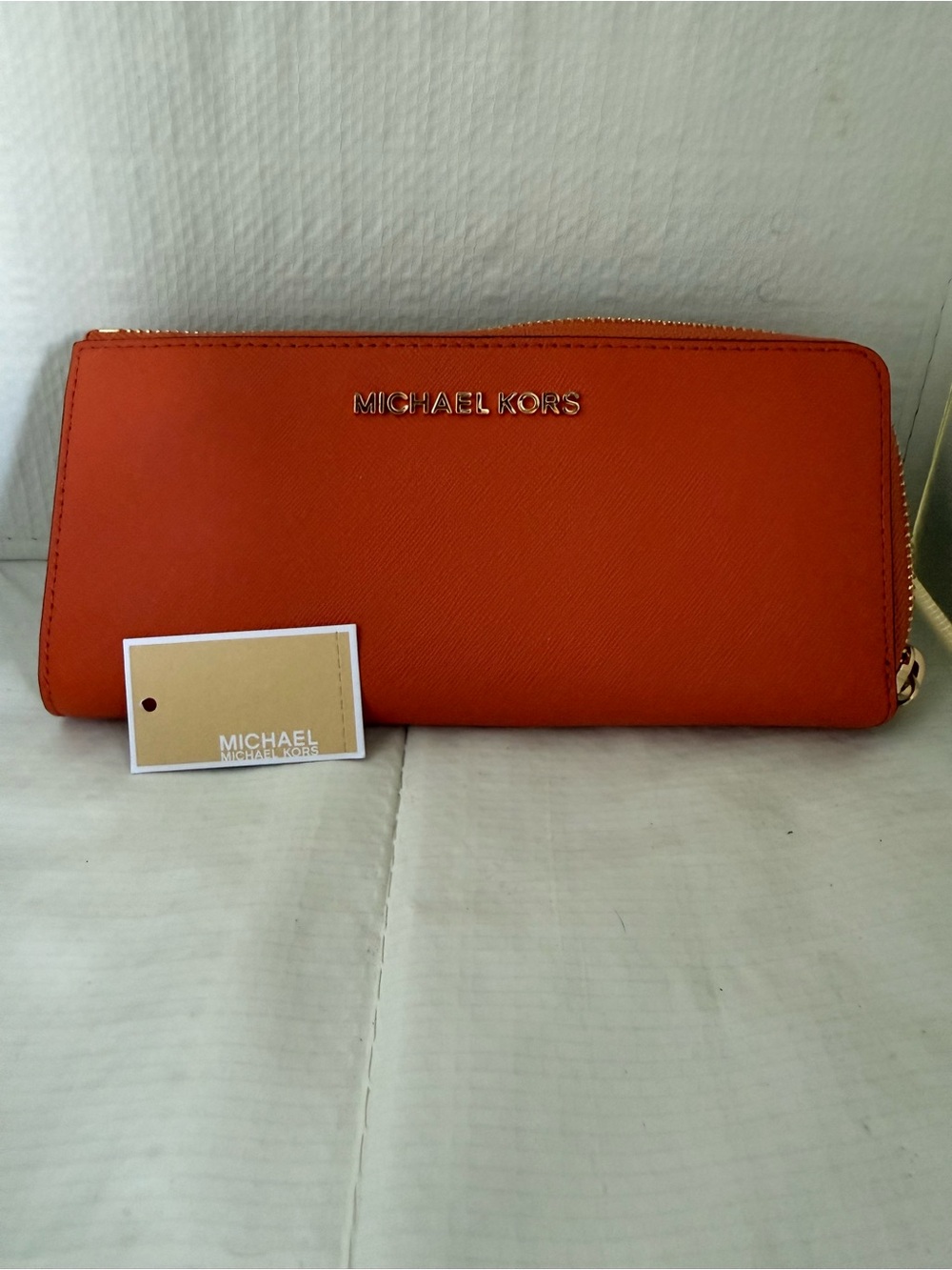 MICHAEL KORS Orange Saffiano Zip-Around Wallet